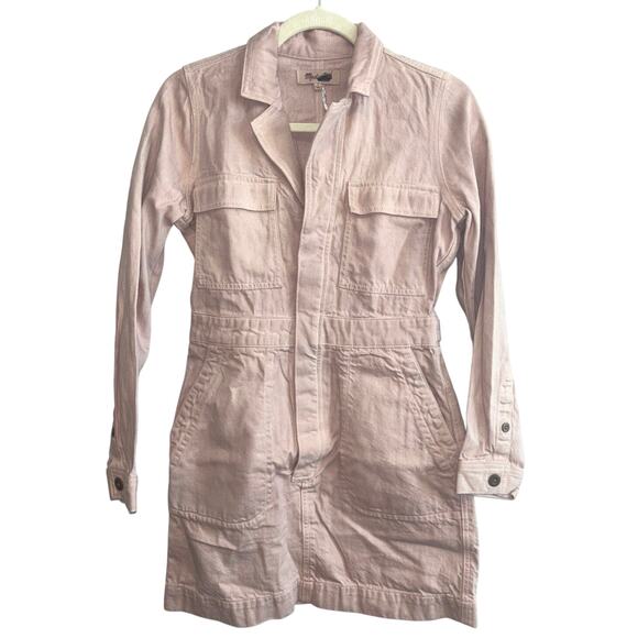 NWT Madewell x MN Dye Studio Denim Patch-Pocket Mini Dress In Shaded Pink Size S - Picture 4 of 8
